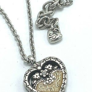 Brighton Enamel Flower Heart Reversible Pendant Necklace Silver tone 9"length